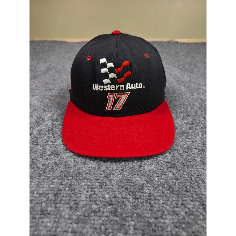 Vintage 90s Darrell Waltrip Snapback Hat‎ OSFA 4D Western Auto NASCAR Black Red